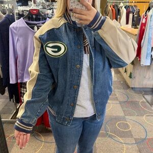 Vtg! Lee Blue Denim Green Bay Packers Jacket